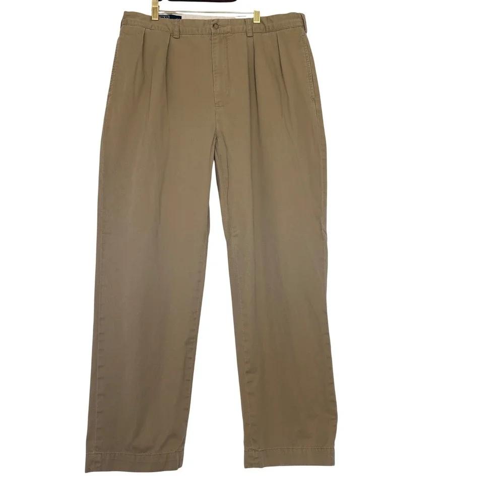 Vtg Polo Ralph Lauren Men Andrew Pant 36x32 Fits 36x30 Khaki Pleated Chino Pants